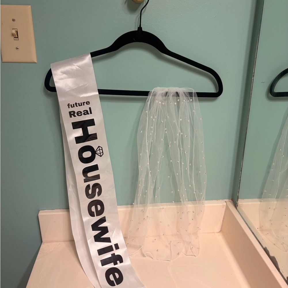 White Satin 'Future Real Housewife' Sash with Beaded Veil